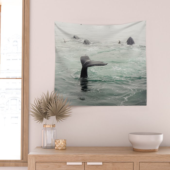 Whale Tail - ocean humpback whale photograph Wall Tapestry Gallery Image 2