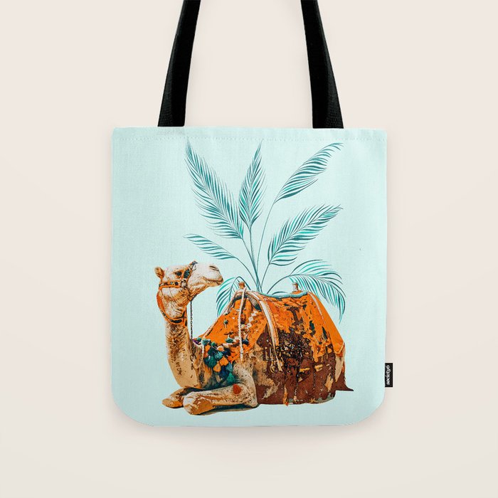 Camel Ride, Modern Bohemian Eclectic Animals, India Culture Travel Palm Desert Painting Tote Bag Gallery Image 1