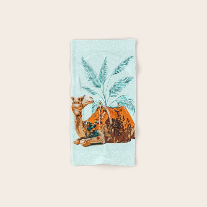 Camel Ride, Modern Bohemian Eclectic Animals, India Culture Travel Palm Desert Painting Bath Towel Gallery Image 1