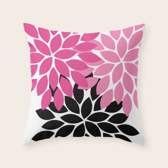 Bold Colorful Hot Pink Black Dahlia Flower Burst Petals Throw Pillow Gallery Image 1