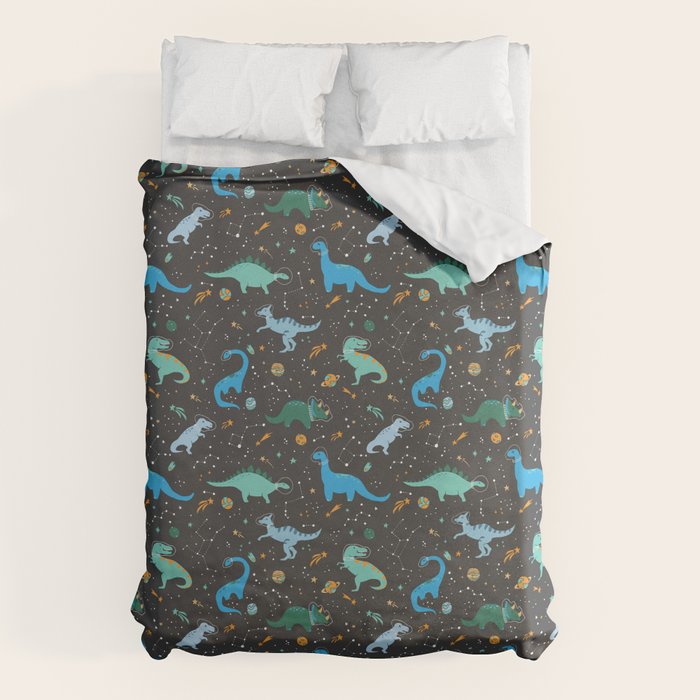 Dinosaurs in Space in Blue Duvet Cover Gallery Image 6