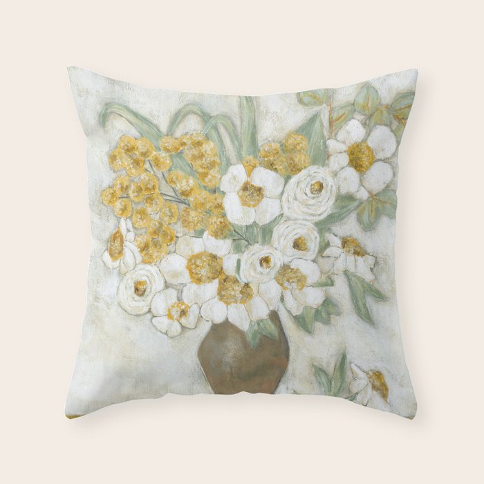 Yellow and White Farmhouse Still Life  Throw Pillow Gallery Image 1