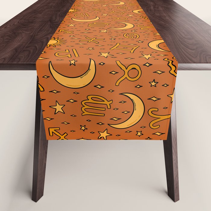 Zodiac Sun and Star Print in Rust Table Runner Gallery Image 1