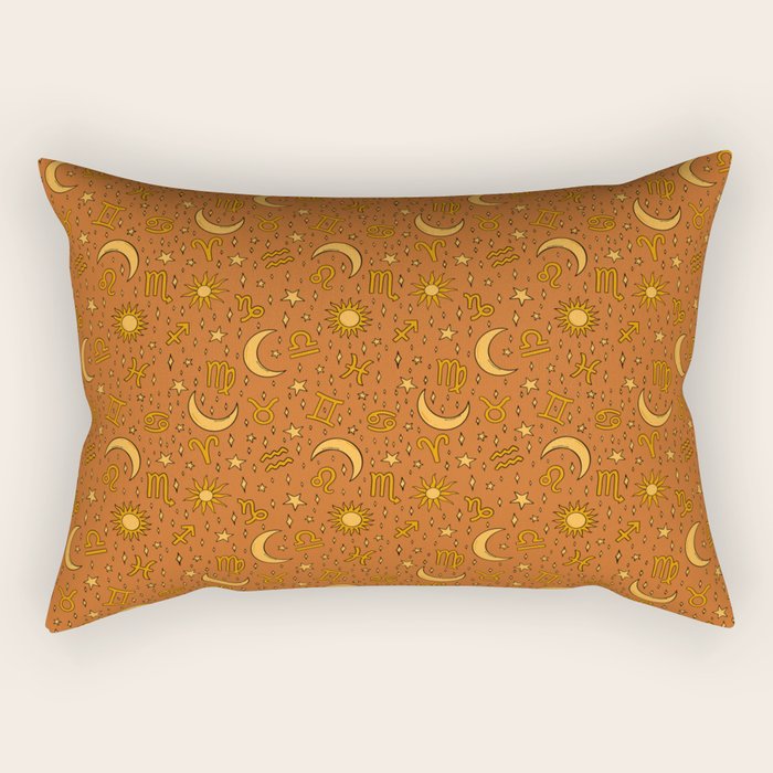 Zodiac Sun and Star Print in Rust Rectangular Pillow Gallery Image 1