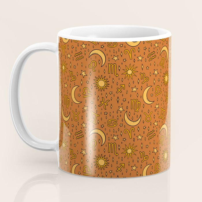Zodiac Sun and Star Print in Rust Coffee Mug Gallery Image 3