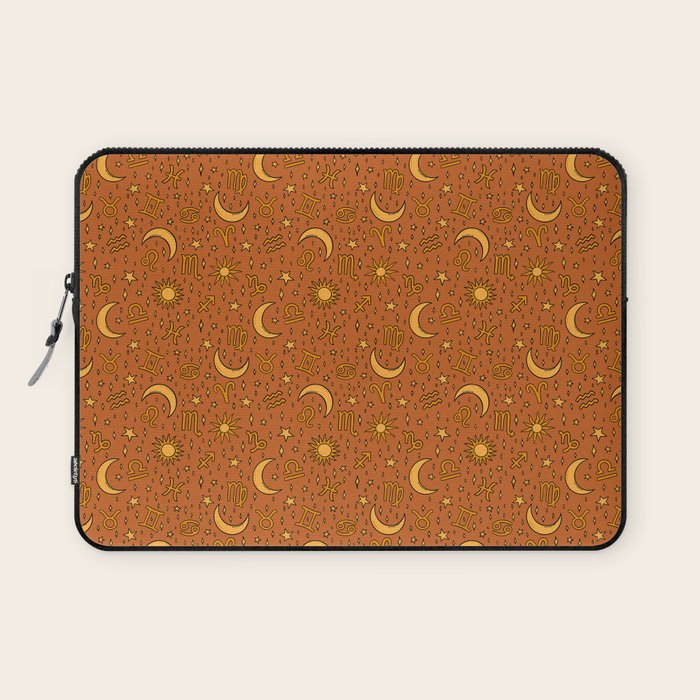 Zodiac Sun and Star Print in Rust Laptop Sleeve Gallery Image 1