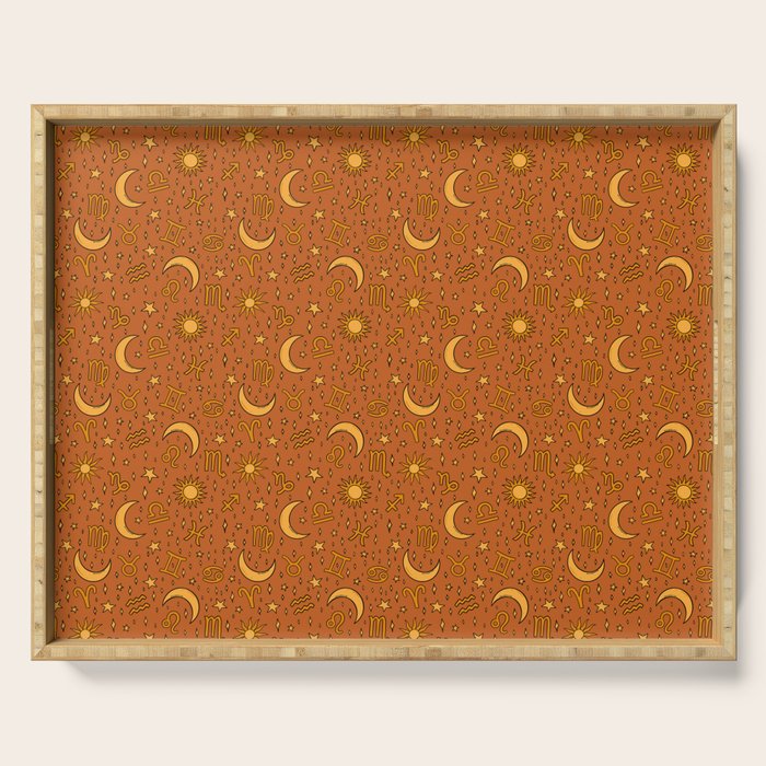 Zodiac Sun and Star Print in Rust Serving Tray Gallery Image 1