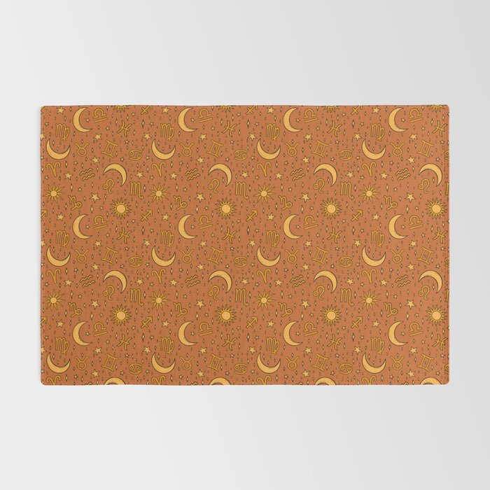 Zodiac Sun and Star Print in Rust Rug Gallery Image 2