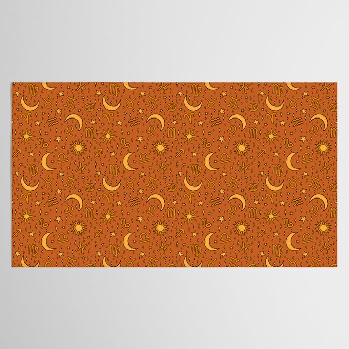 Zodiac Sun and Star Print in Rust Tablecloth Gallery Image 2