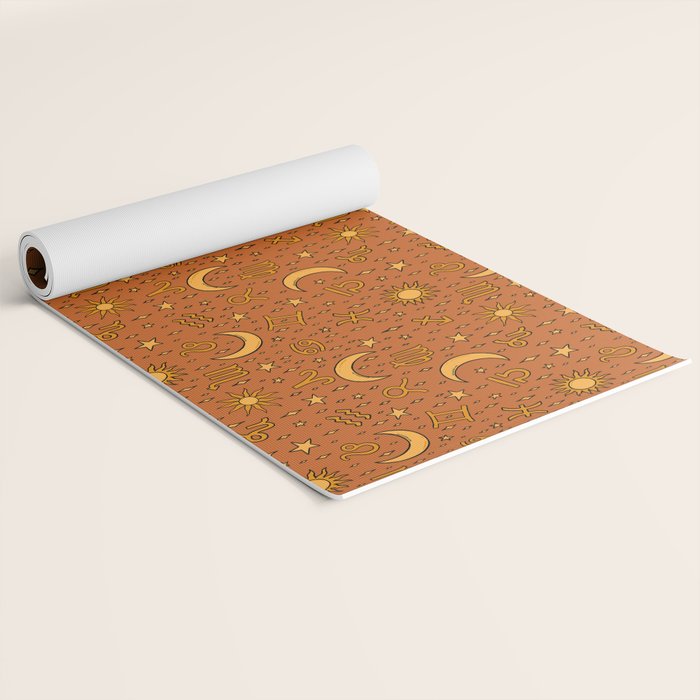 Zodiac Sun and Star Print in Rust Yoga Mat Gallery Image 2