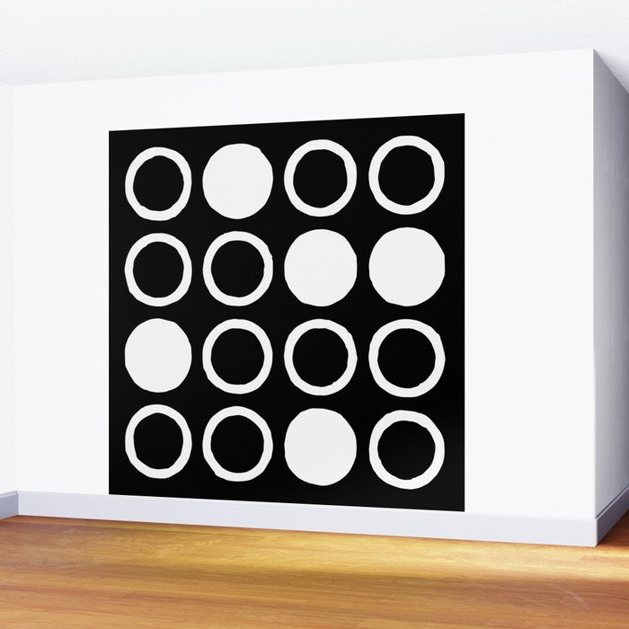 Mid Century Modern Circle and Dot Pattern 232 Black and White Wall Mural Gallery Image 2