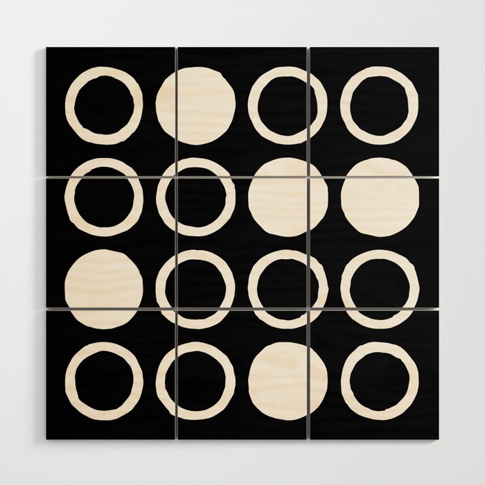 Mid Century Modern Circle and Dot Pattern 232 Black and White Wood Wall Art Gallery Image 1