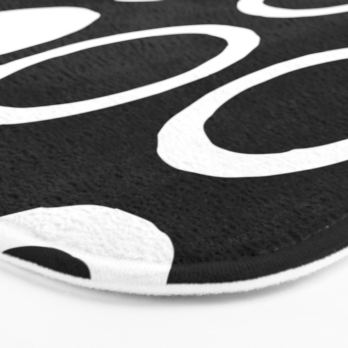 Mid Century Modern Circle and Dot Pattern 232 Black and White Bath Mat Gallery Image 3
