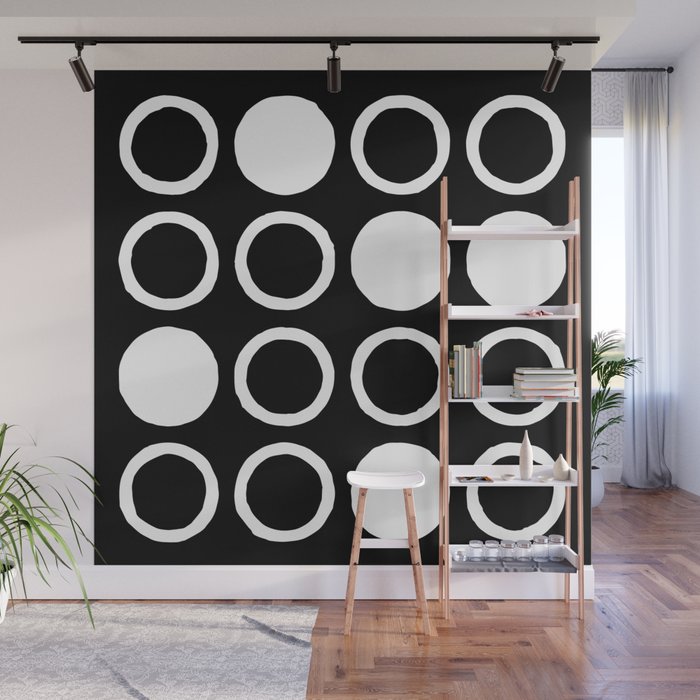 Mid Century Modern Circle and Dot Pattern 232 Black and White Wall Mural Gallery Image 1