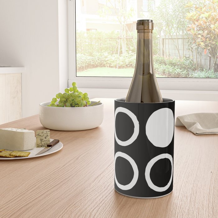 Mid Century Modern Circle and Dot Pattern 232 Black and White Wine Chiller Gallery Image 4