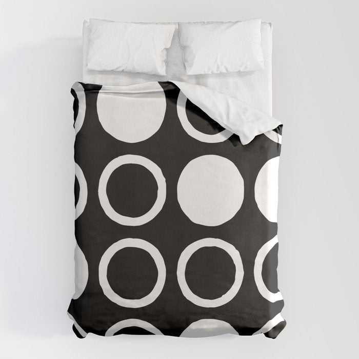 Mid Century Modern Circle and Dot Pattern 232 Black and White Duvet Cover Gallery Image 1