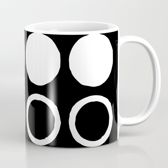Mid Century Modern Circle and Dot Pattern 232 Black and White Coffee Mug Gallery Image 1