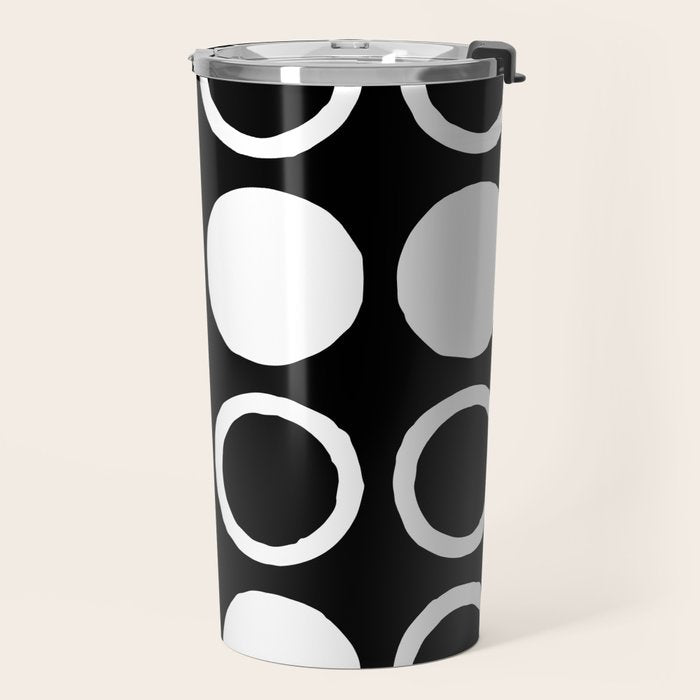 Mid Century Modern Circle and Dot Pattern 232 Black and White Travel Mug Gallery Image 2