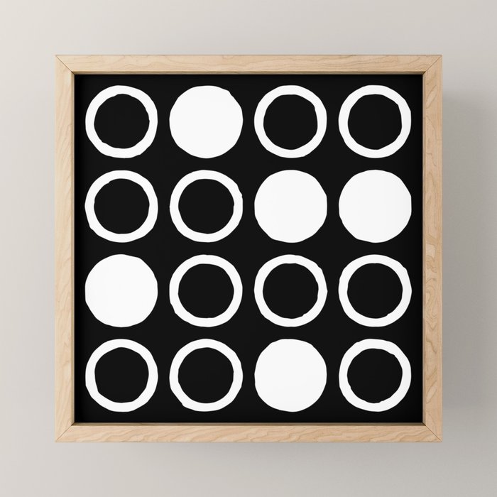 Mid Century Modern Circle and Dot Pattern 232 Black and White Mini Art Print Gallery Image 1
