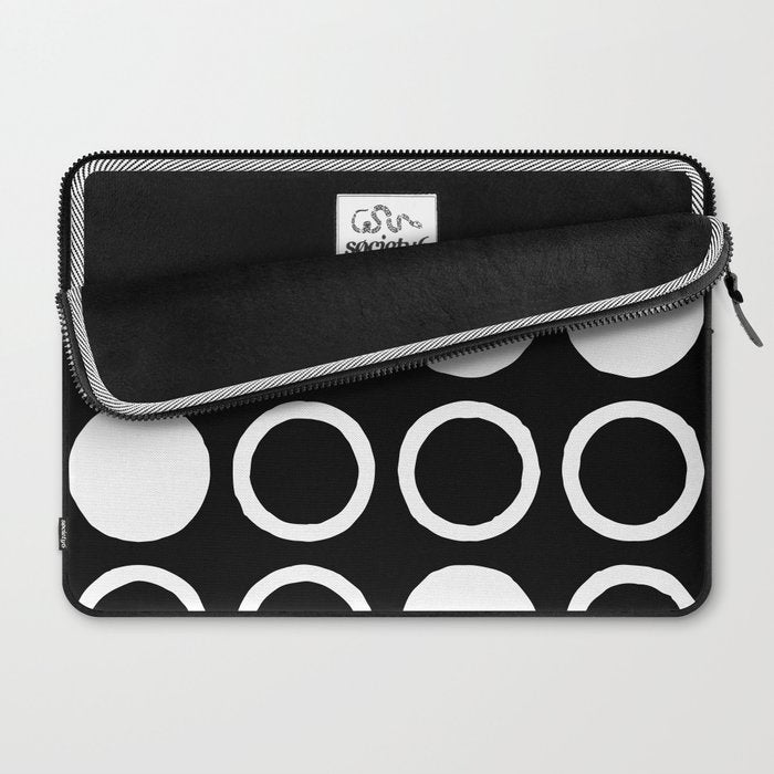 Mid Century Modern Circle and Dot Pattern 232 Black and White Laptop Sleeve Gallery Image 2