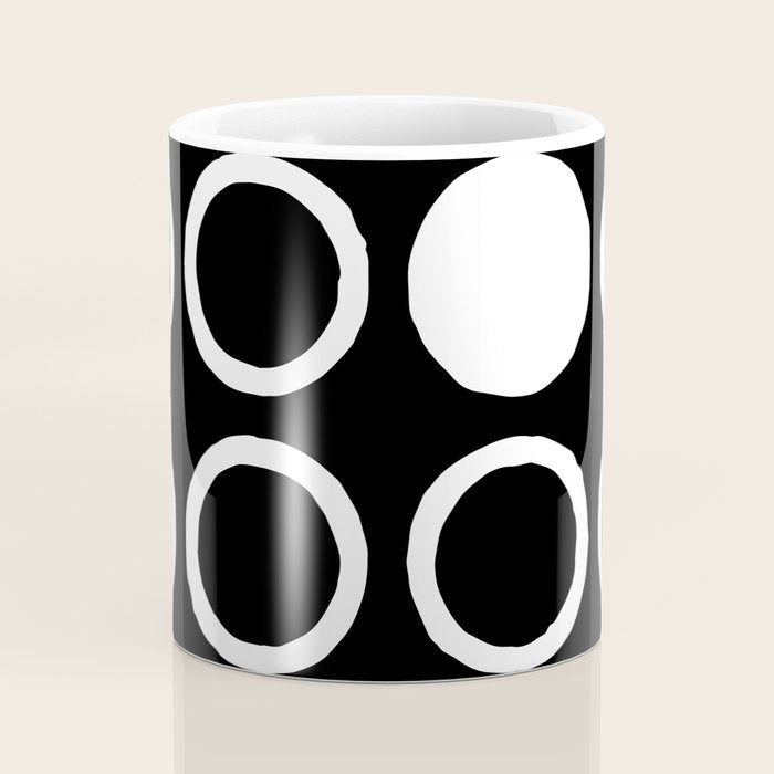 Mid Century Modern Circle and Dot Pattern 232 Black and White Coffee Mug Gallery Image 4