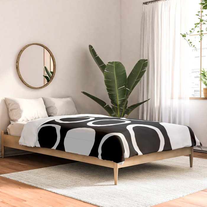 Mid Century Modern Circle and Dot Pattern 232 Black and White Comforter Gallery Image 2