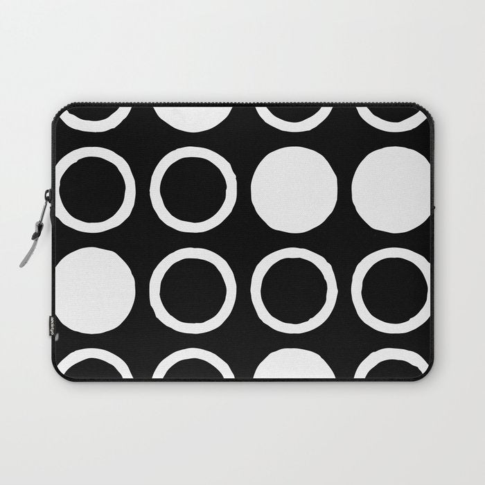 Mid Century Modern Circle and Dot Pattern 232 Black and White Laptop Sleeve Gallery Image 1