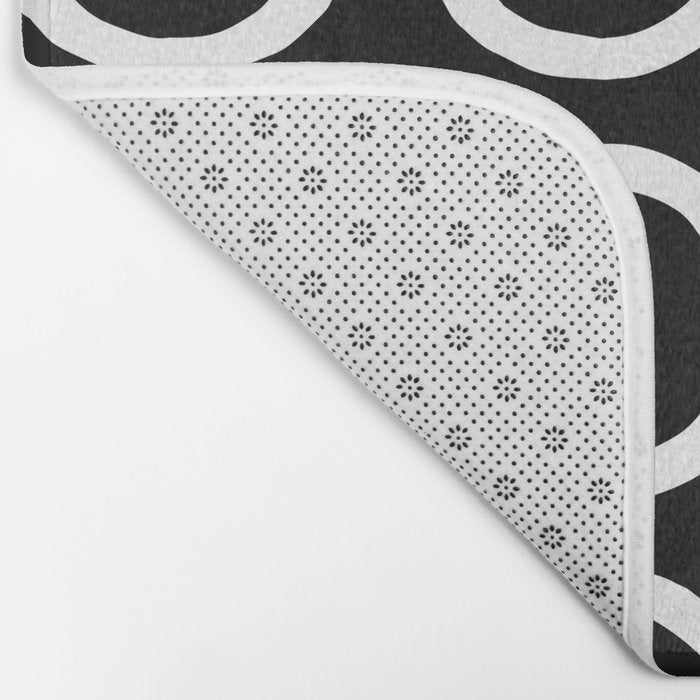 Mid Century Modern Circle and Dot Pattern 232 Black and White Bath Mat Gallery Image 2