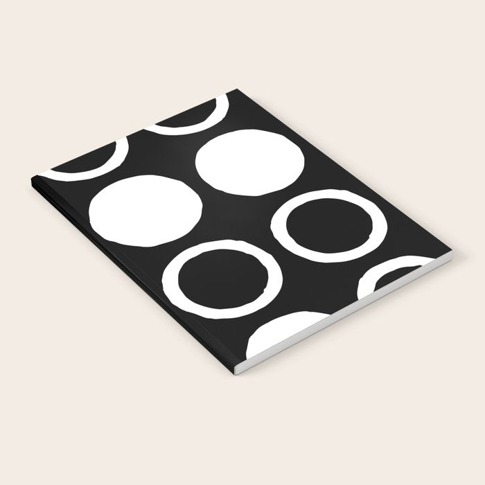Mid Century Modern Circle and Dot Pattern 232 Black and White Notebook Gallery Image 1