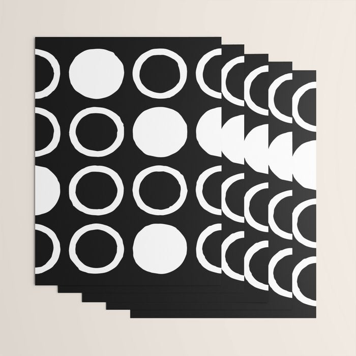 Mid Century Modern Circle and Dot Pattern 232 Black and White Wrapping Paper Gallery Image 3