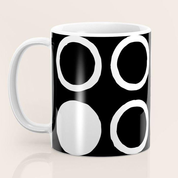 Mid Century Modern Circle and Dot Pattern 232 Black and White Coffee Mug Gallery Image 3