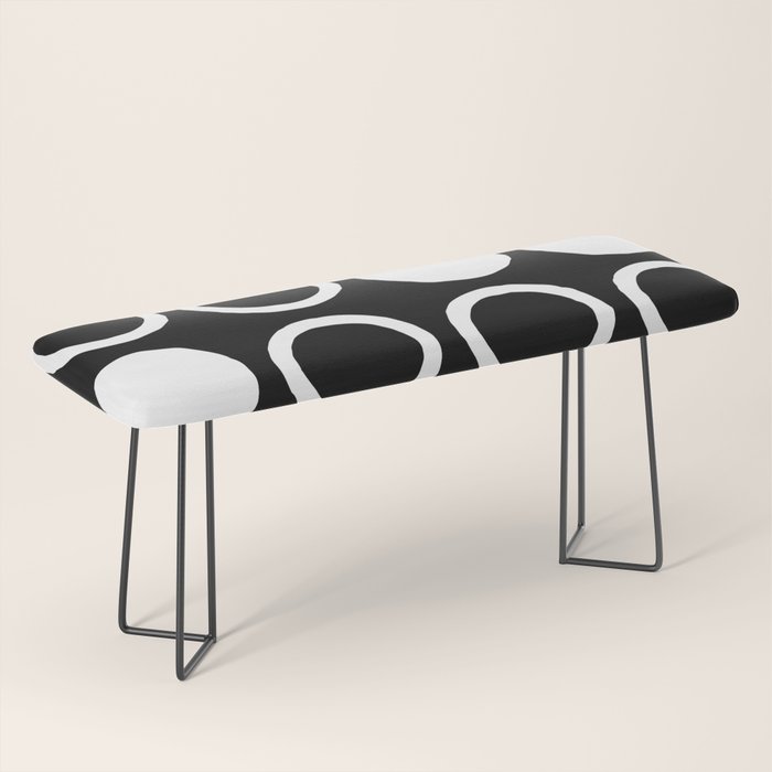 Mid Century Modern Circle and Dot Pattern 232 Black and White Bench Gallery Image 1