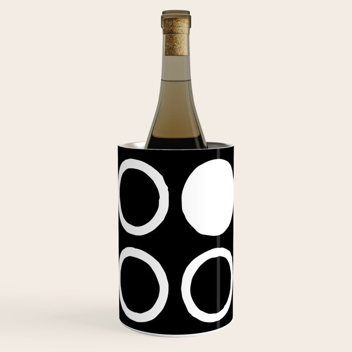 Mid Century Modern Circle and Dot Pattern 232 Black and White Wine Chiller Gallery Image 1