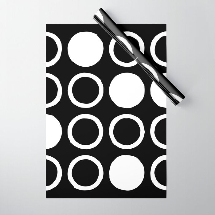 Mid Century Modern Circle and Dot Pattern 232 Black and White Wrapping Paper Gallery Image 1