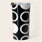 Mid Century Modern Circle and Dot Pattern 232 Black and White Travel Mug Gallery Image 3