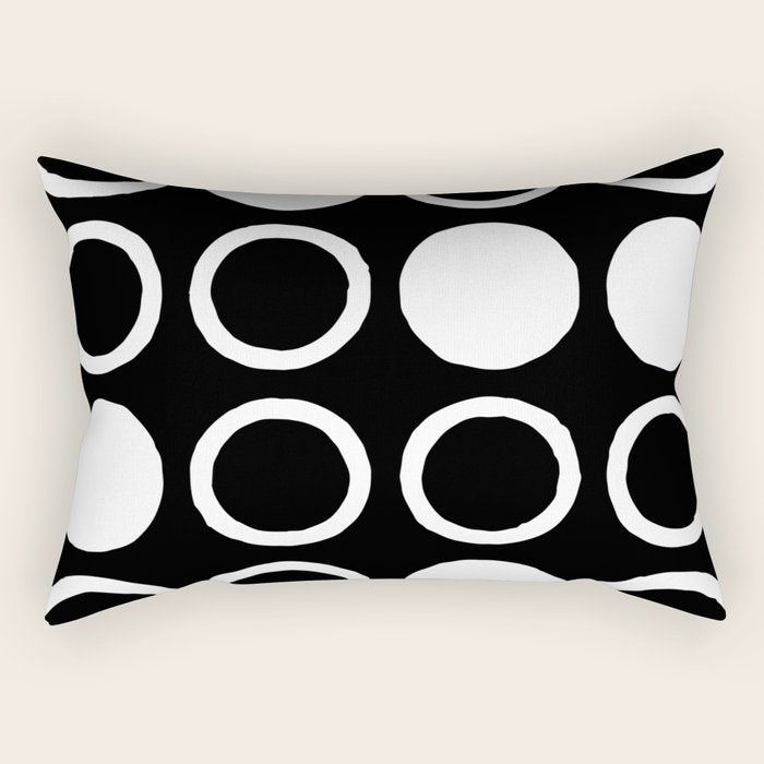 Mid Century Modern Circle and Dot Pattern 232 Black and White Rectangular Pillow Gallery Image 2