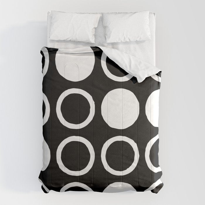 Mid Century Modern Circle and Dot Pattern 232 Black and White Comforter Gallery Image 1
