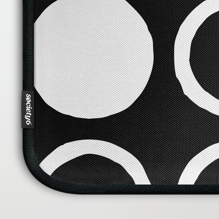 Mid Century Modern Circle and Dot Pattern 232 Black and White Laptop Sleeve Gallery Image 3
