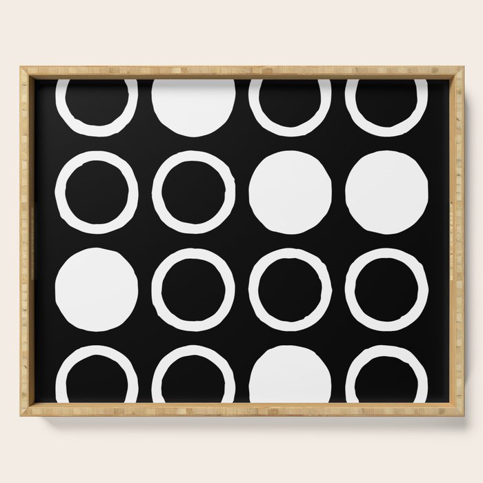 Mid Century Modern Circle and Dot Pattern 232 Black and White Serving Tray Gallery Image 1