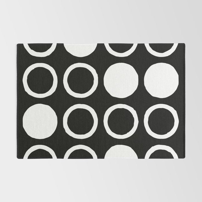 Mid Century Modern Circle and Dot Pattern 232 Black and White Rug Gallery Image 2