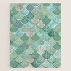 Moroccan Mermaid Fish Scale Pattern, Green and Gold Jigsaw Puzzle Gallery Image 1