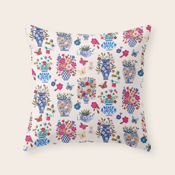 Nostalgic flower vases Throw Pillow Gallery Image 1