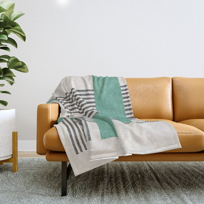 Stripes and Square Green Composition - Abstract Throw Blanket Gallery Image 1