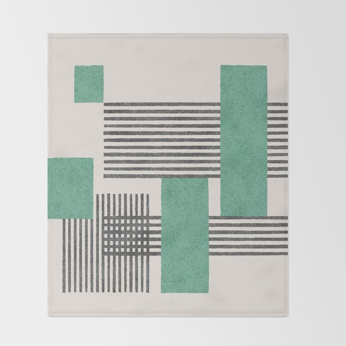 Stripes and Square Green Composition - Abstract Throw Blanket Gallery Image 2
