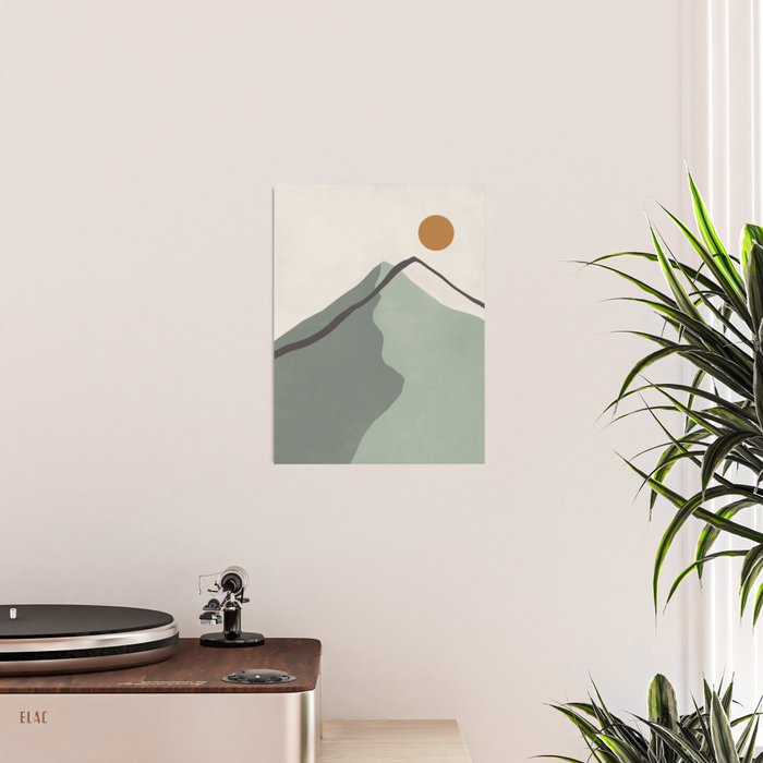 Minimalist Mountain Landscape in Sage Green Tones Poster Gallery Image 2