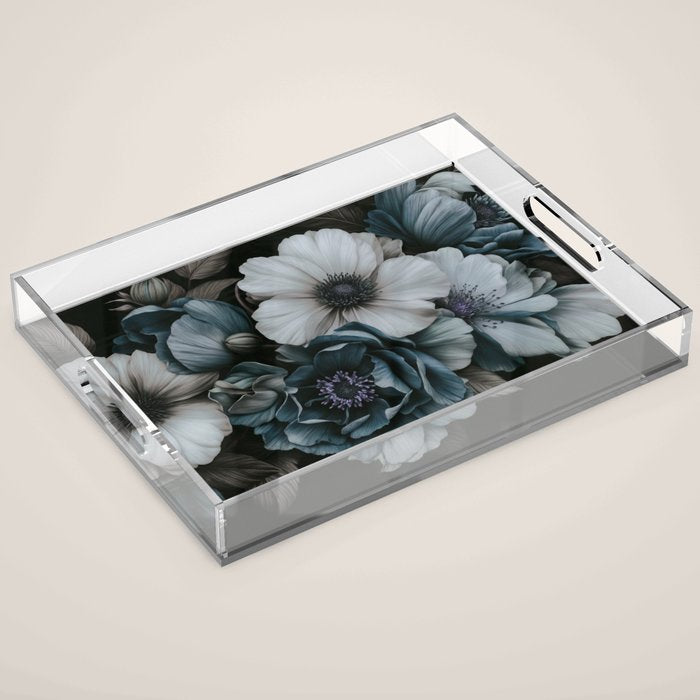 Twilight Floral Symphony In Turquoise Ivory Baroque Tones Acrylic Tray Gallery Image 1