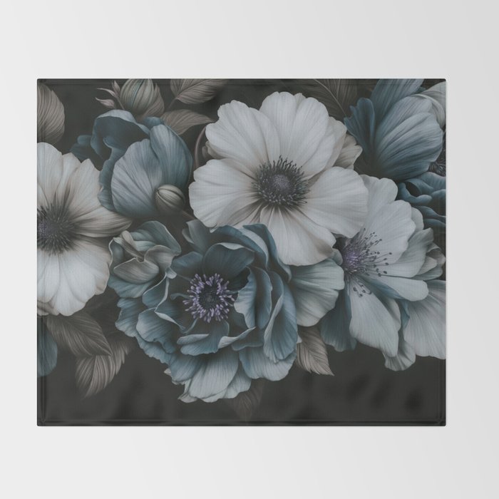Twilight Floral Symphony In Turquoise Ivory Baroque Tones Throw Blanket Gallery Image 2