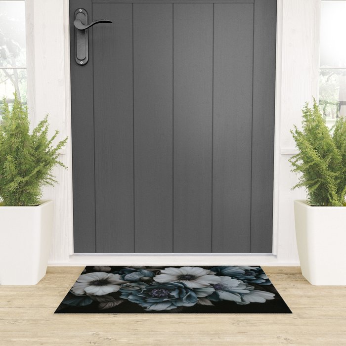 Twilight Floral Symphony In Turquoise Ivory Baroque Tones Welcome Mat Gallery Image 3