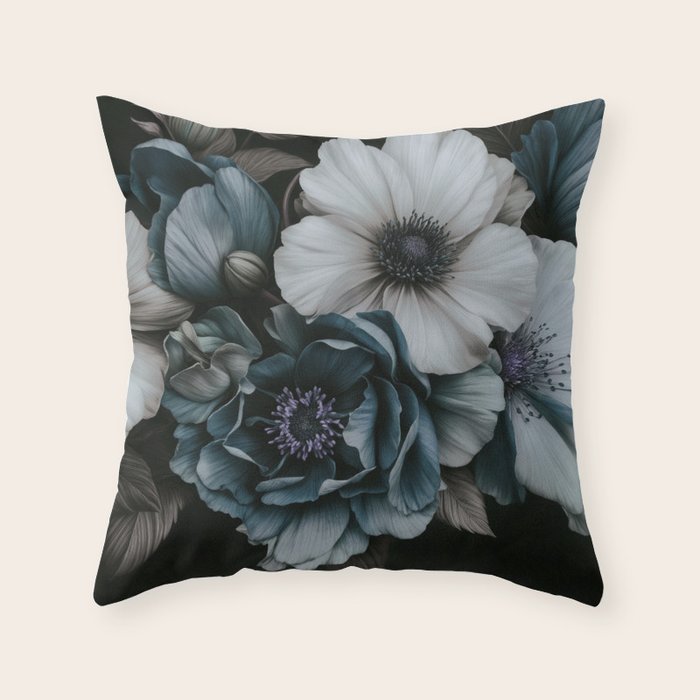 Twilight Floral Symphony In Turquoise Ivory Baroque Tones Throw Pillow Gallery Image 1