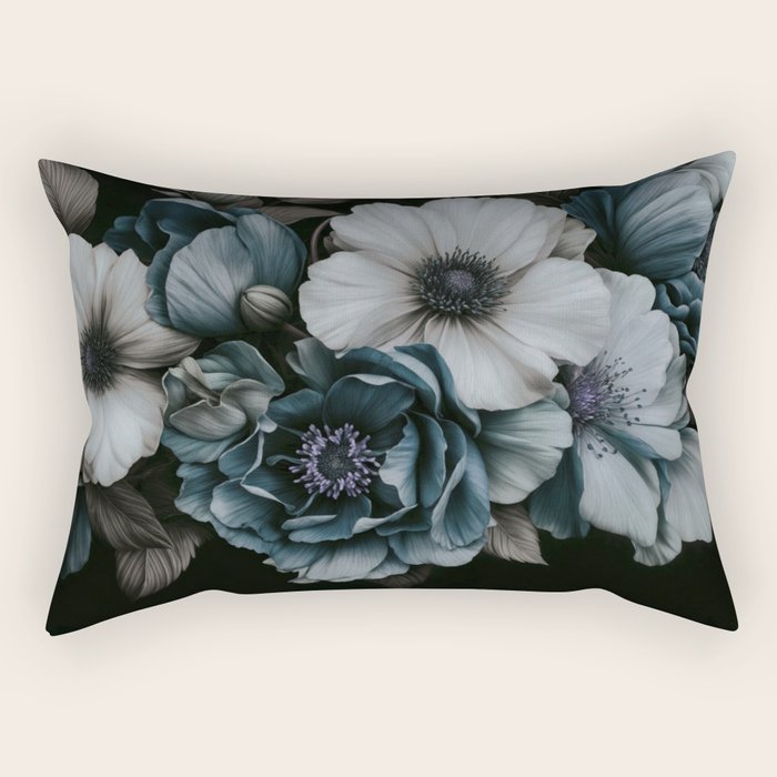 Twilight Floral Symphony In Turquoise Ivory Baroque Tones Rectangular Pillow Gallery Image 1
